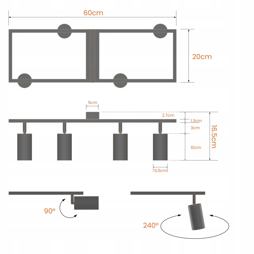 Foco orientable 4xGU10/30W/230V negro