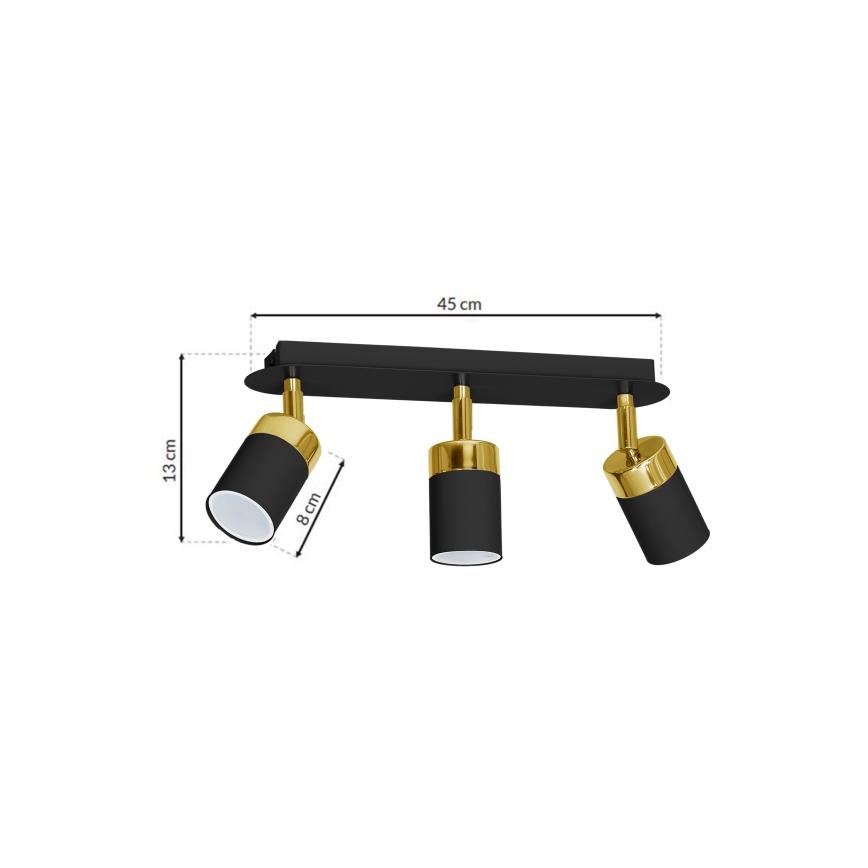 Foco orientable JOKER 3xGU10/25W/230V negro/dorado
