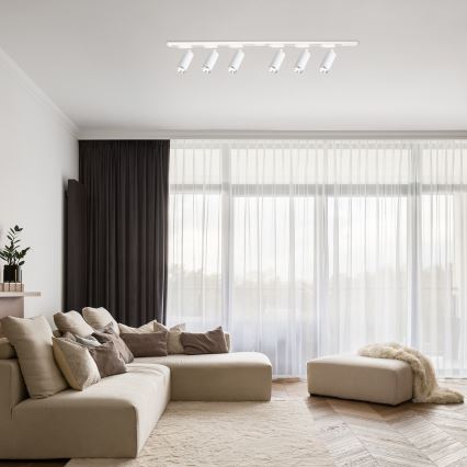 Foco para sistema de riel MICA 6xGU10/10W/230V blanco/cromo mate