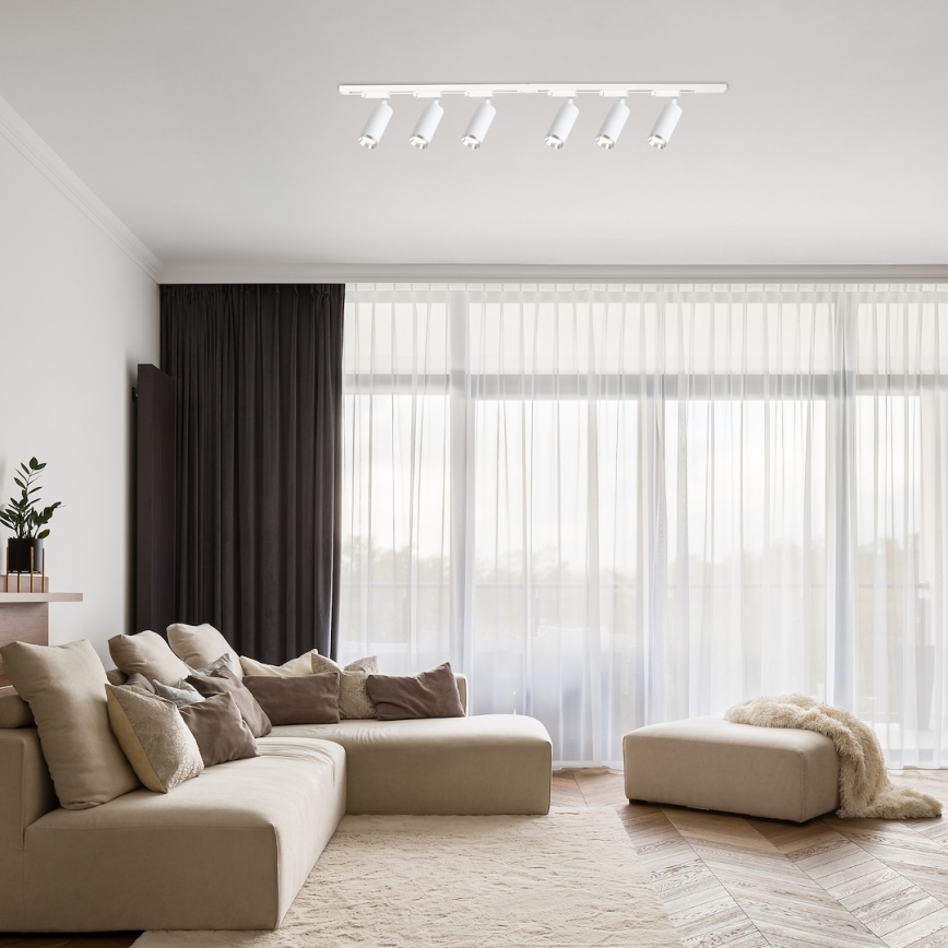 Foco para sistema de riel MICA 6xGU10/10W/230V blanco/cromo mate