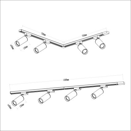 Foco para sistema de rieles MICA 4xGU10/10W/230V negro