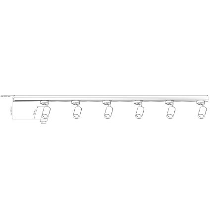 Foco para sistema de rieles PARIS 6xGU10/10W/230V + 2x1 m sistema de rieles negro