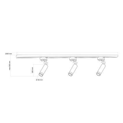 Foco para sistema de rieles PORTO 3xGU10/10W/230V + 1 m Sistema de rieles negro