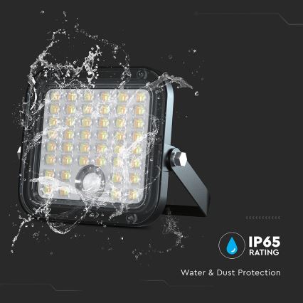 Foco solar LED regulable con sensor LED/10W/3,7V 4000/6000K IP65 3600 mAh + mando a distancia