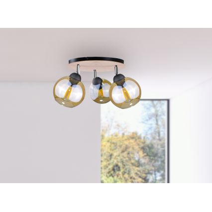 Lámpara de techo THEA WOOD 3xE27/60W/230V diámetro 30 cm