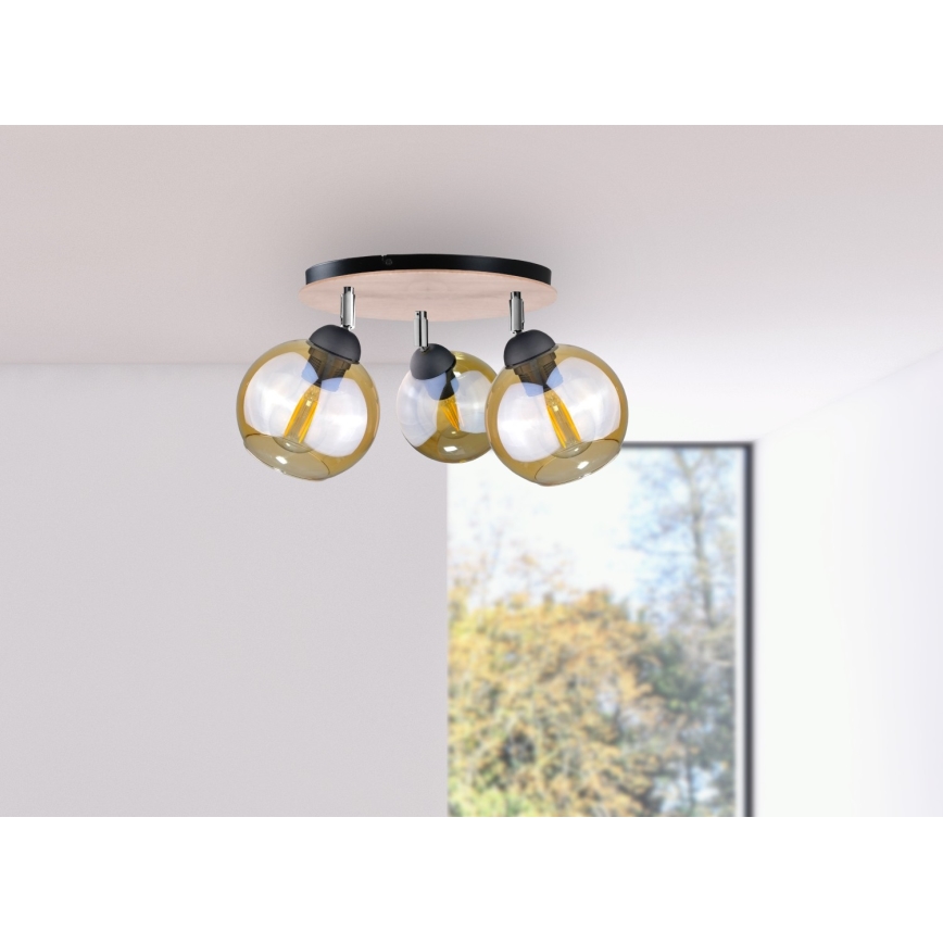 Lámpara de techo THEA WOOD 3xE27/60W/230V diámetro 30 cm