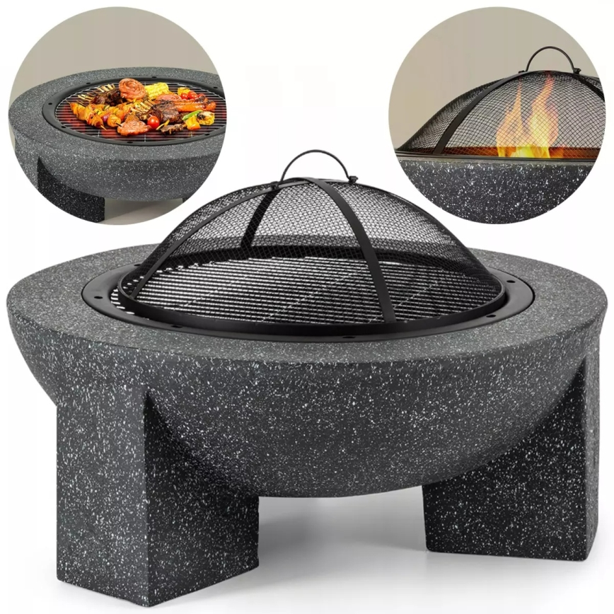 Fogón portátil con rejilla 79,5x38 cm negro/granito oscuro