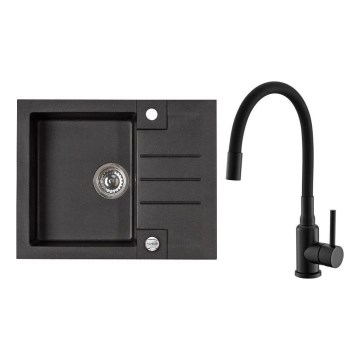 Fregadero ALVEUS SETA23236 - Fregadero ROCK 59,5x47,5 cm + grifo con caño flexible MINTAS de 34 cm en granito/mate negro