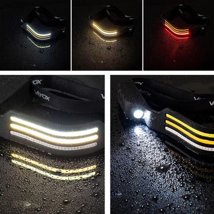 Linterna frontal recargable LED regulable con sensor y luz roja 4xLED/5V IP44 300 lm 1200 mAh