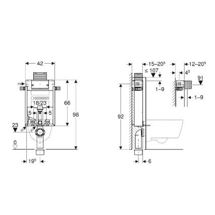 Geberit 110.010.00.1 - Módulo empotrado para inodoro suspendido Kombifix de 98 cm