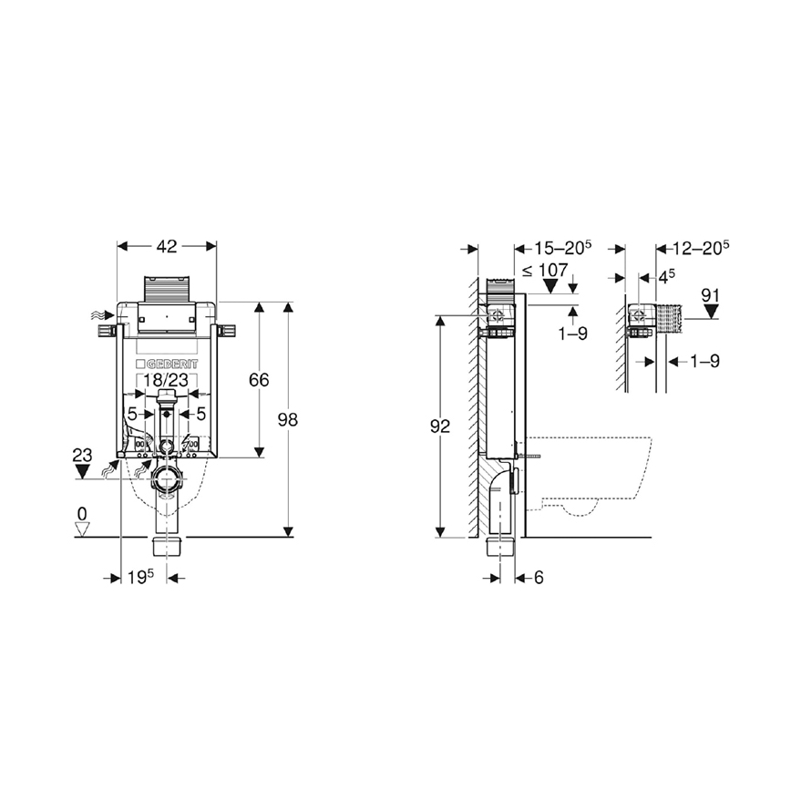 Geberit 110.010.00.1 - Módulo empotrado para inodoro suspendido Kombifix de 98 cm