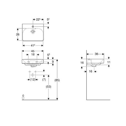 Geberit 500.222.01.1 - Lavabo suspendido Smyle Square 45 x 36 cm, cerámica blanca
