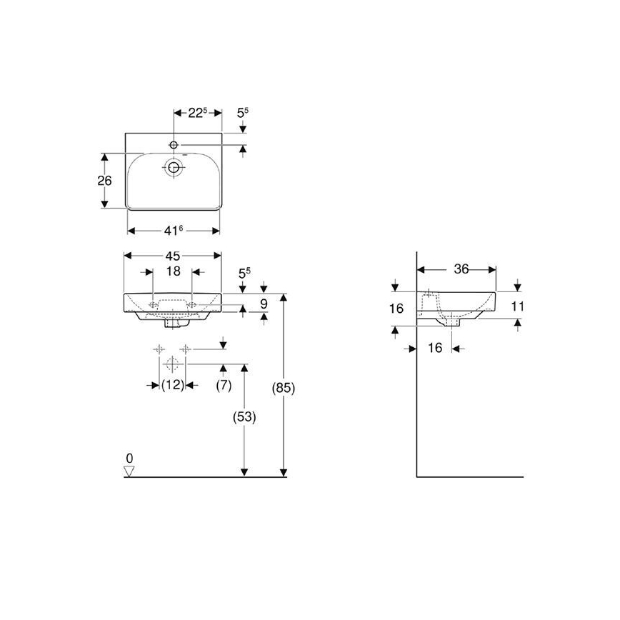 Geberit 500.222.01.1 - Lavabo suspendido Smyle Square 45 x 36 cm, cerámica blanca