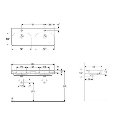 Geberit 500.223.01.1 - Lavabo doble mural Smyle Square 120x48 cm cerámica/blanco