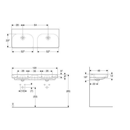 Geberit 500.224.01.1 - Lavabo doble suspendido Smyle Square 120x48 cm cerámica/blanco