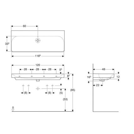 Geberit 500.225.01.1 - Lavabo doble mural Smyle Square 120x48 cm cerámica/blanco