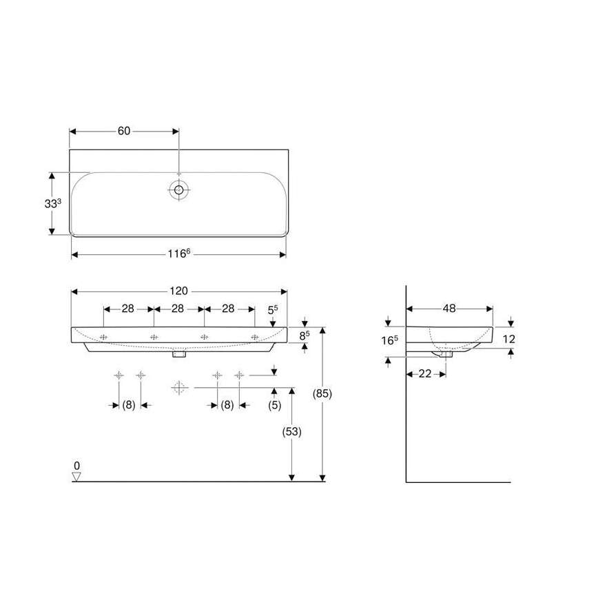 Geberit 500.225.01.1 - Lavabo doble mural Smyle Square 120x48 cm cerámica/blanco