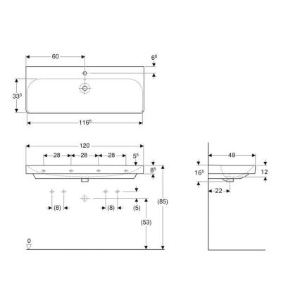 Geberit 500.226.01.1 - Lavabo suspendido Smyle Square 120x48 cm cerámica/blanco