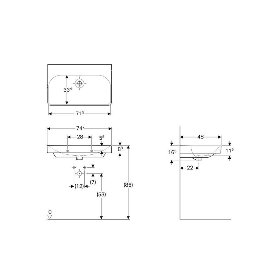 Geberit 500.249.00.2 - Lavabo suspendido Smyle Square 75x48 cm cerámica/blanco