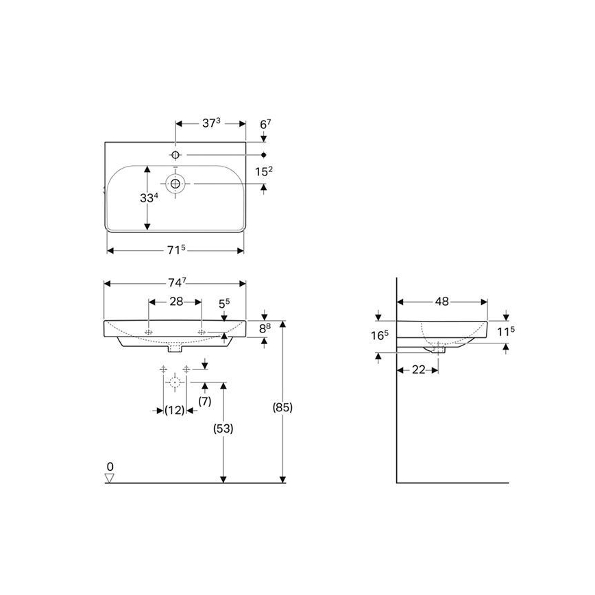Geberit 500.249.01.1 - Lavabo suspendido Smyle Square 75x48 cm cerámica/blanco