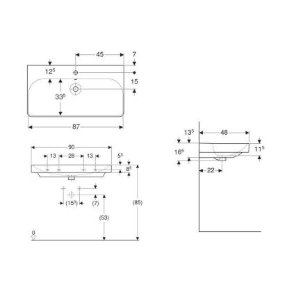 Geberit 500.251.01.1 - Lavabo suspendido Smyle Square 90 x 48 cm cerámica/blanco