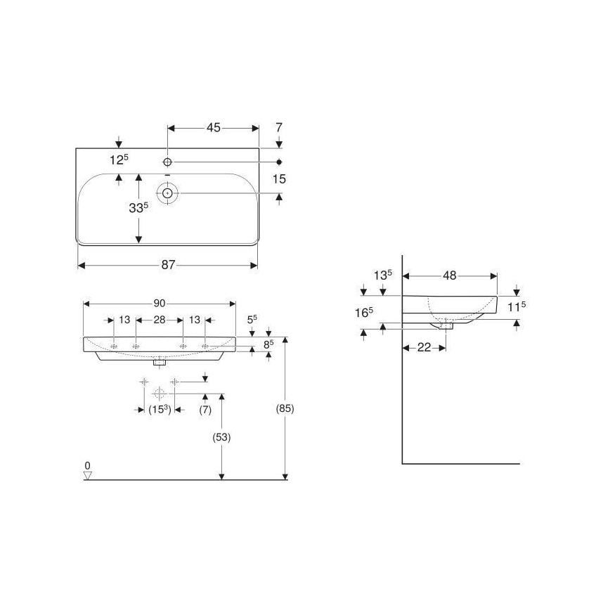 Geberit 500.251.01.1 - Lavabo suspendido Smyle Square 90 x 48 cm cerámica/blanco