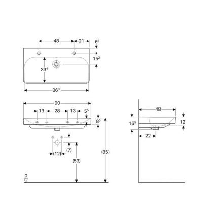 Geberit 500.252.01.1 - Lavabo doble suspendido Smyle Square 90x48 cm cerámica/blanco
