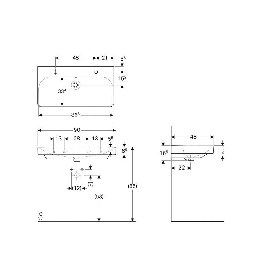 Geberit 500.252.01.1 - Lavabo doble suspendido Smyle Square 90x48 cm cerámica/blanco