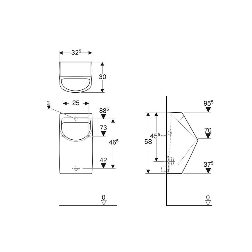 Geberit 500.254.01.1 - Urinario Smyle con entrada trasera y salida posterior, cerámica blanca