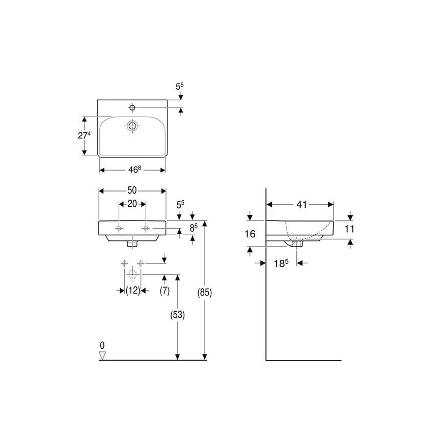 Geberit 500.256.01.1 - Lavabo suspendido Smyle Square 50x41 cm cerámica/blanco