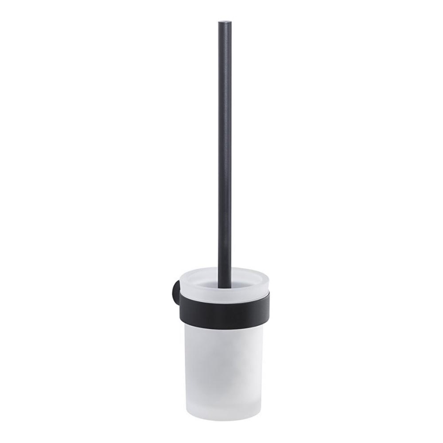 Gedy - Cepillo de inodoro montado en la pared PIRENEI negro mate/vidrio satinado