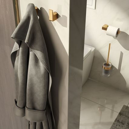 Gedy - Cepillo de pared para inodoro PIRENEI cristal esmerilado/dorado