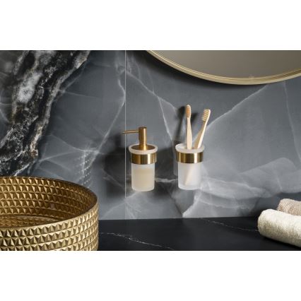 Gedy - Dispensador de jabón de pared PIRENEI 110 ml vidrio esmerilado/oro mate