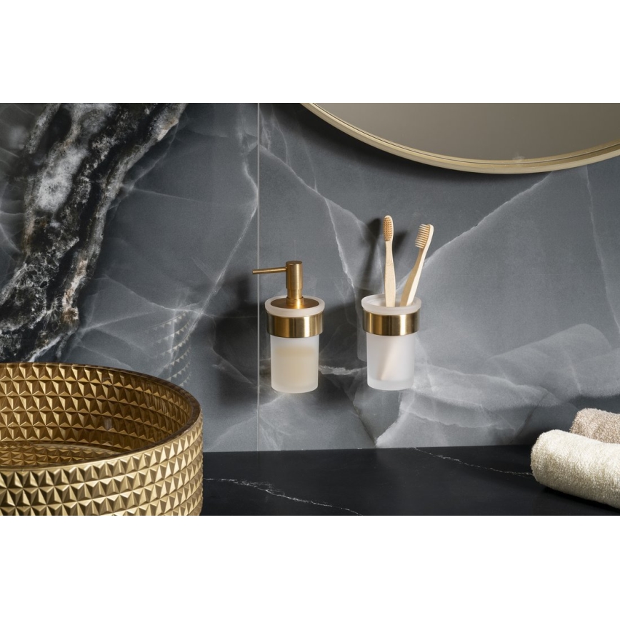 Gedy - Dispensador de jabón de pared PIRENEI 110 ml vidrio esmerilado/oro mate