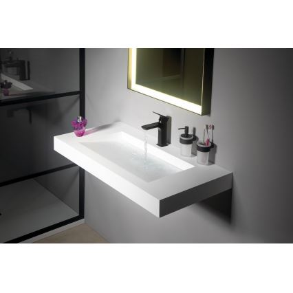 Gedy - Dispensador de jabón mural PIRENEI 110 ml, cristal opalino/negro mate