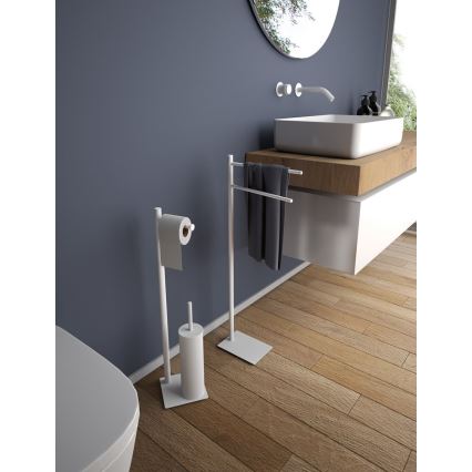 Gedy - Escobilla de inodoro de pie con portarrollos TRILLY blanco mate