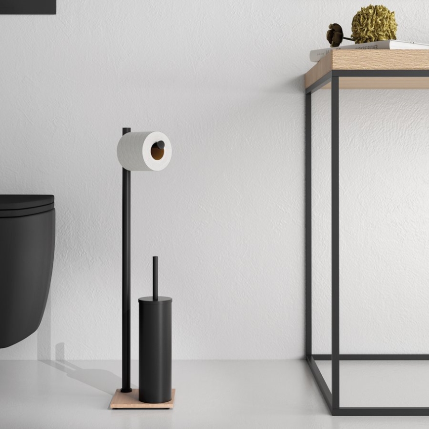 Gedy - Escobilla de pie para WC con portarrollos TRILLY negro mate/bambú