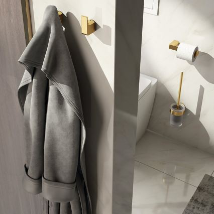 Gedy - Escobilla de WC de pared PIRENEI cristal opalino/dorado mate