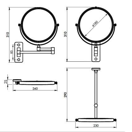 Gedy - Espejo cosmético de pared GAIA cromo brillante