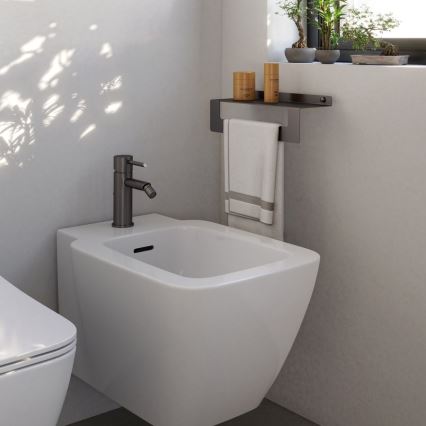 Gedy - Estante con toallero CLEO de 30 cm, gris metálico