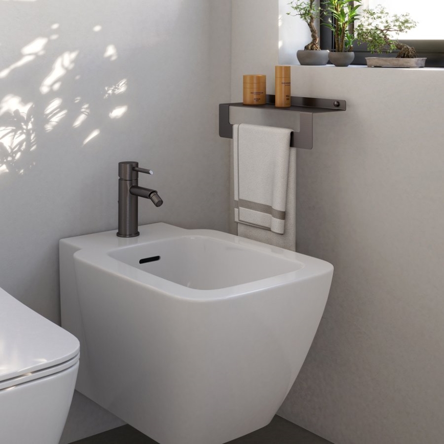 Gedy - Estante con toallero CLEO de 30 cm, gris metálico