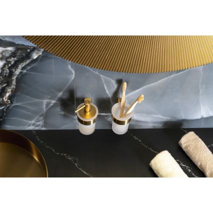 Gedy - Soporte mural para cepillos de dientes PIRENEI cristal opalino/dorado mate