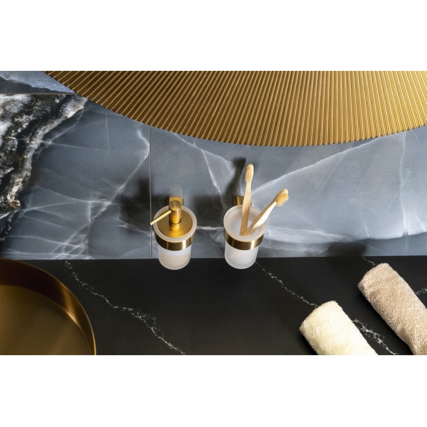 Gedy - Soporte mural para cepillos de dientes PIRENEI cristal opalino/dorado mate