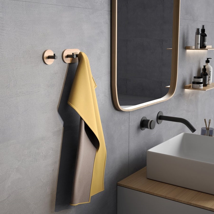 Gedy - Toallero de pared autoadhesivo HIMALAYA negro/bambú
