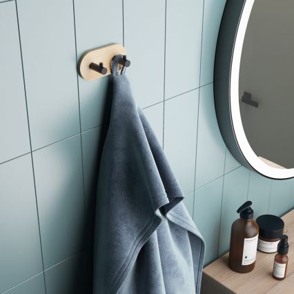 Gedy - Toallero de pared autoadhesivo HIMALAYA negro/bambú
