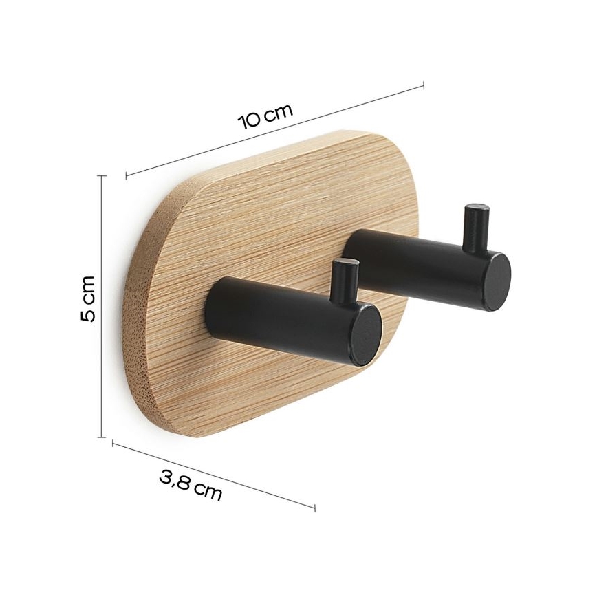 Gedy - Toallero de pared autoadhesivo HIMALAYA negro/bambú