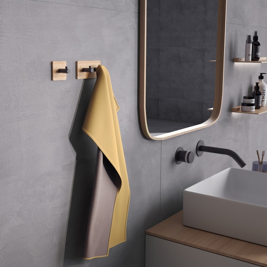 Gedy - Toallero de pared autoadhesivo HIMALAYA negro/bambú