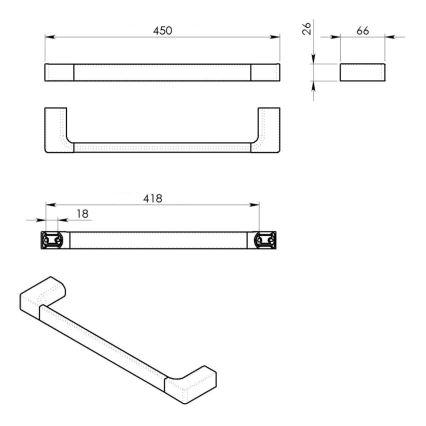 Gedy - Toallero de pared PIRENEI 6,6x45 cm mate negro