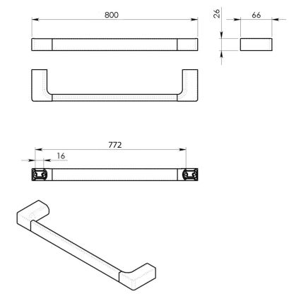 Gedy - Toallero de pared PIRENEI 6,6x80 cm negro mate