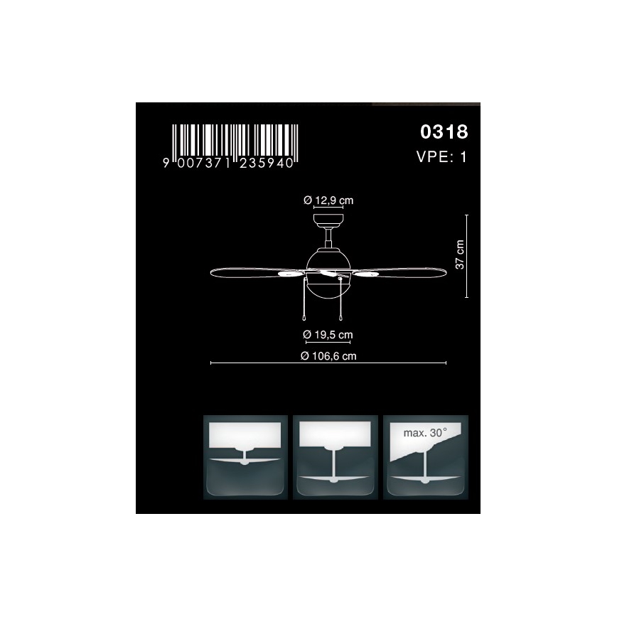 GLOBO 0318 - Ventilador de techo WADE 1xE14/60W/230V